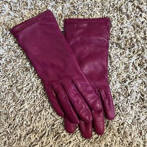 Magenta Leather Gloves Wool Lining